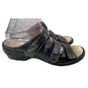 Josef Seibel Women's Tonga Black Leather Comfort Slide Sandals EU 41/US 10-10.5